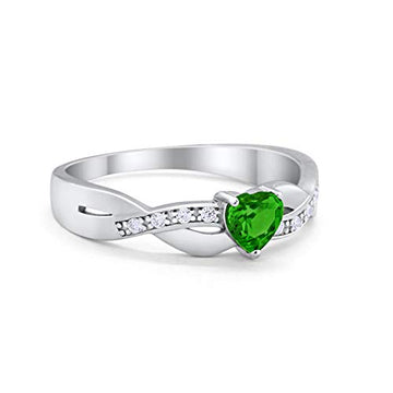 Accent Heart Shape Wedding Ring Simulated Green Emerald CZ 925 Sterling Silver